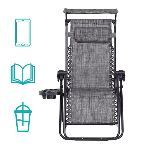 Timeless Garden Zéró gravitáció szék napellenzővel és pohártartóval 2 db, több színben-szürke (HOP1001529-1)