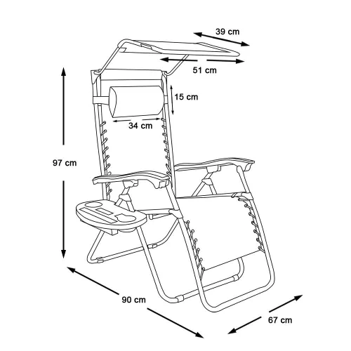 Timeless Garden Zéró gravitáció szék napellenzővel és pohártartóval 2 db, több színben-fekete (HOP1001529-2)