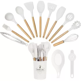   Timeless Gourmet 14 darabos konyhai eszközkészlet, hőálló szilikon fejjel, tartóval, fehér (HOP1001658-1)