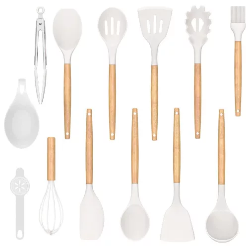 Timeless Gourmet 14 darabos konyhai eszközkészlet, hőálló szilikon fejjel, tartóval, fehér (HOP1001658-1)