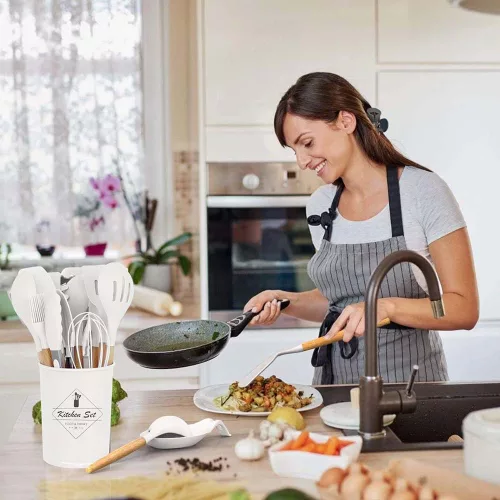 Timeless Gourmet 14 darabos konyhai eszközkészlet, hőálló szilikon fejjel, tartóval, fehér (HOP1001658-1)