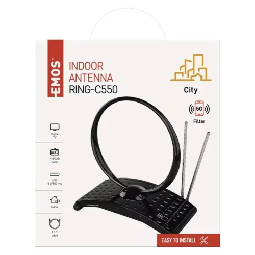Emos J0701 Szobaantenna CITY RING-C550, DVB-T2, DAB, FM, LTE/4G/5G szűrő