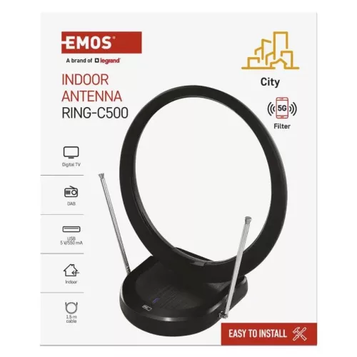 Emos J0704 Szobaantenna CITY RING–C500, DVB-T2, DAB, LTE/4G/5G szűrő