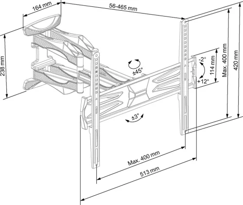 ECG LD 326001 Kihúzható, elforgatható és dönthető TV tartó