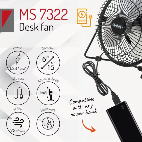 Mesko MS7322 fém 15 cm-es usb mini ventillátor