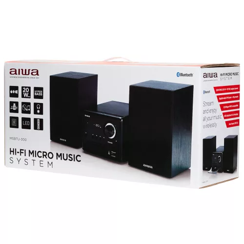 Aiwa MSBTU-300 micro hifi torony CD, MP3, USB, Bluetooth zenelejátszással és FM rádióval