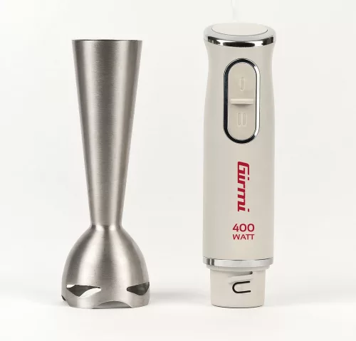 Girmi MX03 - 400W botmixer ergonomikus fogással, 19 cm inox szárral és 2 sebességgel, matt törtfehér színben