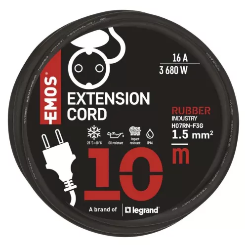 Emos P01810 Hosszabbító 10 m / 1 aljzat / fekete / gumi-neoprén / 250 V / 1,5 mm2