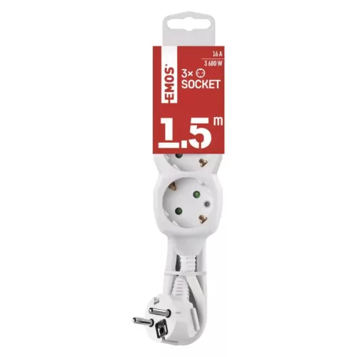 Emos P0321R Hosszabbító 1,5 m / 3 aljzat / fehér / PVC / 1,5 mm²