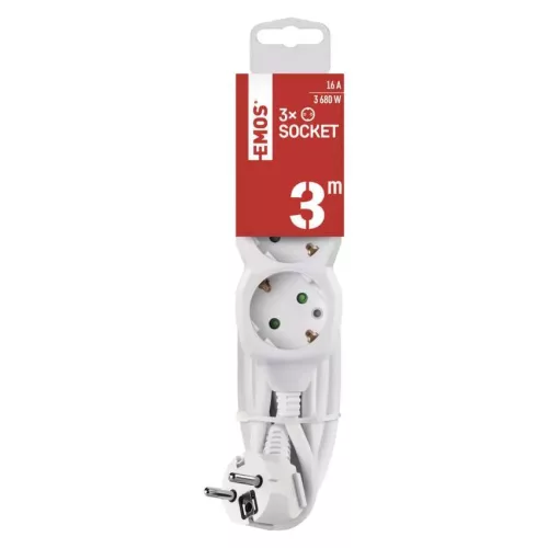 Emos P0323R Hosszabbító 3 m / 3 aljzat / fehér / PVC / 1,5 mm²