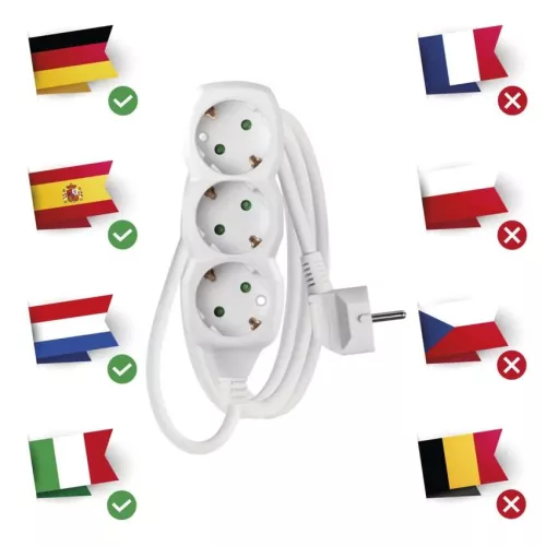 Emos P0323R Hosszabbító 3 m / 3 aljzat / fehér / PVC / 1,5 mm²