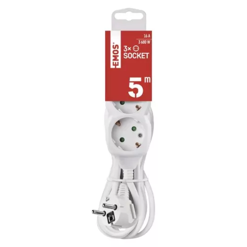 Emos P0325R  Hosszabbító 5 m / 3 aljzat / fehér / PVC / 1,5 mm²