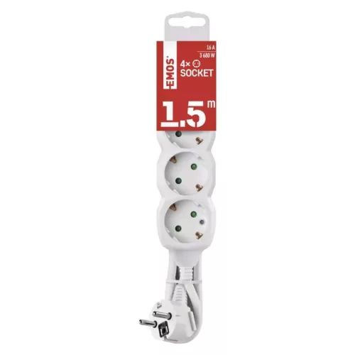 Emos P0421R Hosszabbító 1,5 m / 4 aljzat / fehér / PVC / 1,5 mm²