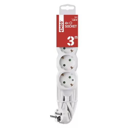 Emos P0423R Hosszabbító 3 m / 4 aljzat / fehér / PVC / 1,5 mm²