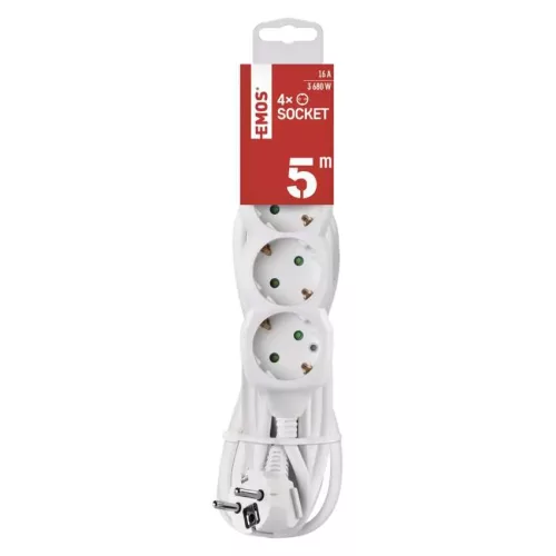 Emos P0425R Hosszabbító 5 m / 4 aljzat / fehér / PVC / 1,5 mm²
