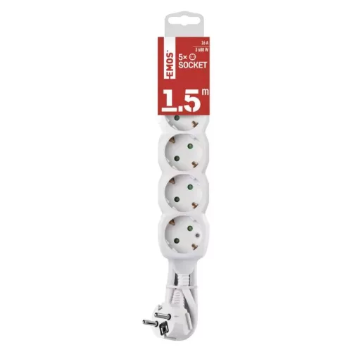 Emos P0521R Hosszabbító 1,5 m / 5 aljzat / fehér / PVC / 1,5 mm² 