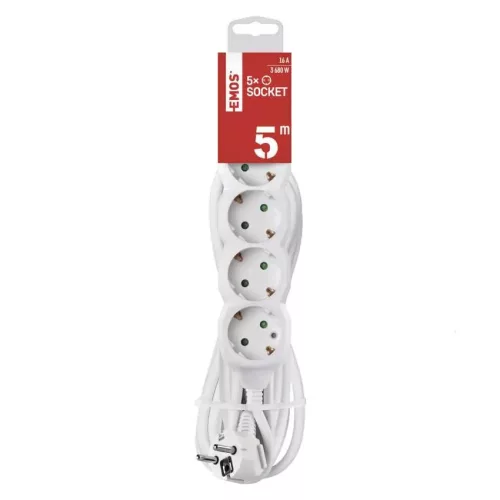Emos P0525R Hosszabbító 5 m / 5 aljzat / fehér / PVC / 1,5 mm²