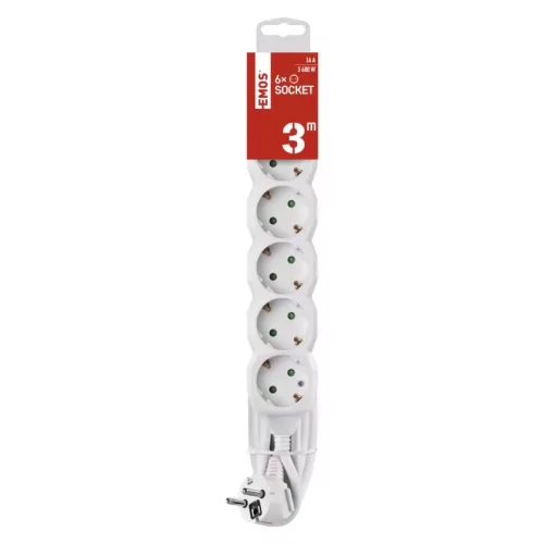 Emos P0623R  Hosszabbító 3 m / 6 aljzat / fehér / PVC / 1,5 mm²
