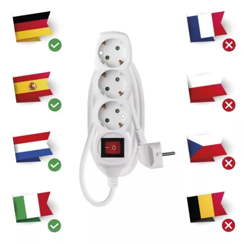 Emos P1325R Hosszabbító 5 m / 3 aljzat / kapcsolós / fehér / PVC / 1,5 mm²