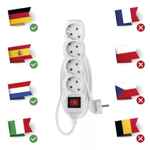 Emos P1425R Hosszabbító 5 m / 4 aljzat / kapcsolós / fehér / PVC / 1,5 mm²