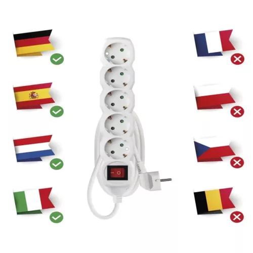 Emos P1521R Hosszabbító 1,5 m / 5 aljzat / kapcsolós / fehér / PVC / 1,5 mm²
