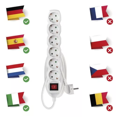 Emos P1621R Hosszabbító 1,5 m / 6 aljzat / kapcsolós / fehér / PVC / 1,5 mm²