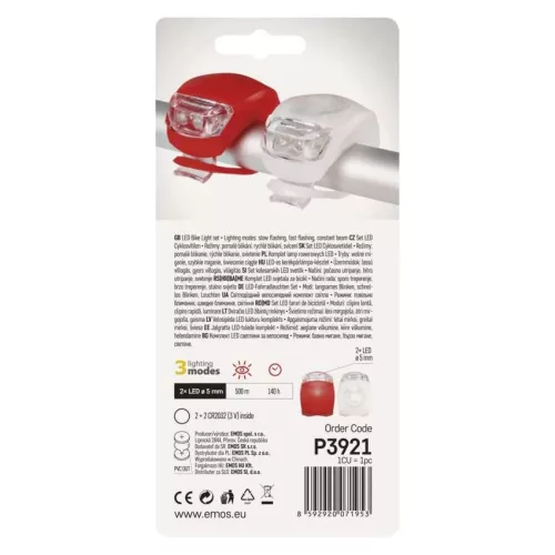 EMOS P3921 LED Kerékpárlámpa szett 10lm, 2× LED fehér, 2× LED piros