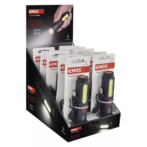 Emos P4720 LED-es újratölthető műanyag zseblámpa P4720, 120 lm, 10 PCS, display box
