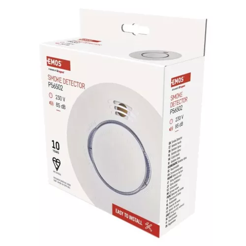 EMOS P56502 füstérzékelő és jelző. 85dB, 230V AC, további érzékelőkhöz csatlakoztatható (TSS890B-HI)