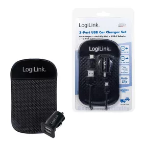   Logilink USB autós töltő, 2x USB port, 10.5W + csúszásgátló szőnyeg (PA0204)