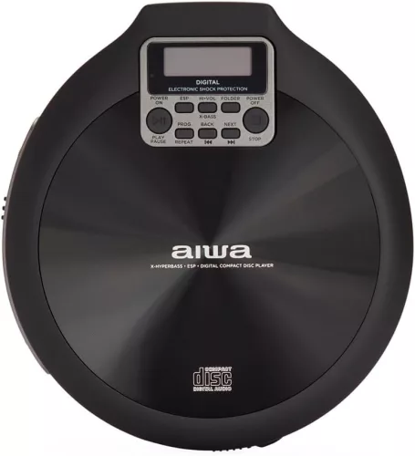 Aiwa PCP-850BK Hordozható MP3 Discman X-HyperBass és 50mp ESP védelemmel, fülhallgatóval és igényes tárolóval, fekete (PCP-850BK)