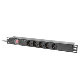   LANBERG 19"-OS TÁPELOSZTÓ EGYSÉG (PDU), 1U, 16A, 2M, 5 DB SCHUKO ALJZAT, FEKETE