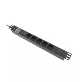   LANBERG 19"-OS TÁPELOSZTÓ EGYSÉG (PDU), 1U, 10A, 2M, 5 DB SCHUKO ALJZAT, FEKETE, C14