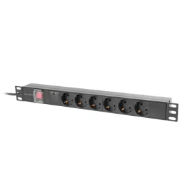   LANBERG 19"-OS TÁPELOSZTÓ EGYSÉG (PDU), 1U, 16A, 2M, 6 DB SCHUKO ALJZAT, FEKETE