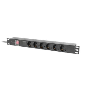   LANBERG 19"-OS TÁPELOSZTÓ EGYSÉG (PDU), 1U, 10A, 2M, 6 DB SCHUKO ALJZAT, FEKETE, C14