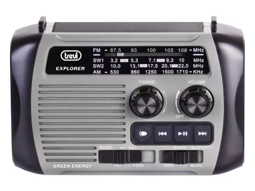 Trevi RA 7F30BT SZÜRKE Hordozható rádió, Bluetooth és médialejátszás, akkus, napelemes és dinamós