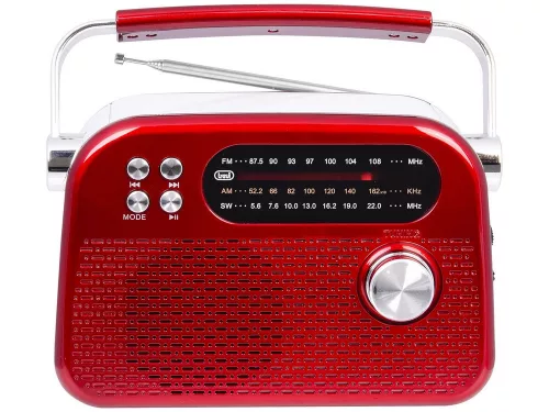 Trevi RDA 70 BR Klasszikus Retro FM/AM/SW rádió, Bluetooth-tal, USB és SD kártya bemenettel, beépített akkuval, piros szín (RDA70BR02)