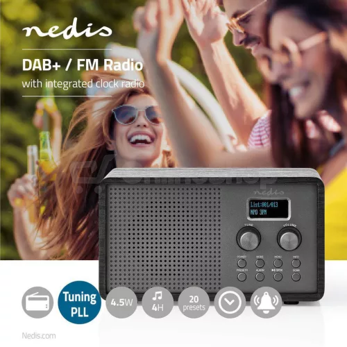 Nedis RDDB5110BK DAB/FM Asztali Rádió, 4,5W