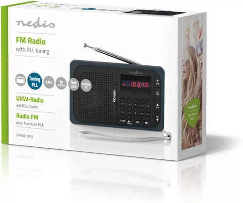 Nedis RDFM2100GY hordozható FM rádió USB és microSD lejátszással, PLL digitális hangolással