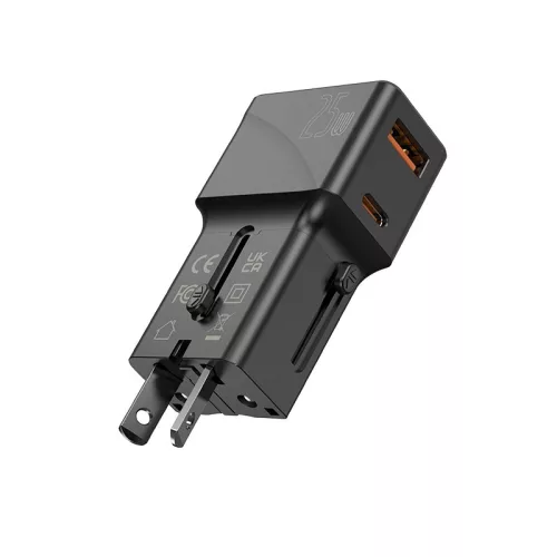 JELLICO univerzális utazó adapter S6 PD 25W 1xUSB-C + 1xUSB QC3.0, fekete