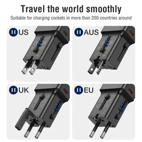 JELLICO univerzális utazó adapter S6 PD 25W 1xUSB-C + 1xUSB QC3.0, fekete