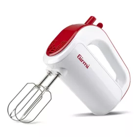   Girmi SB02 elektromos kézi mixer, 170 W teljesítmény, 5 sebességfokozat, TURBO funkció, rozsdamentes acél tartozékok, fehér/piros (SB0201)