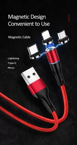 USAMS SJ292USB01Mágneses Lightning töltőkábel, fekete,  1299126