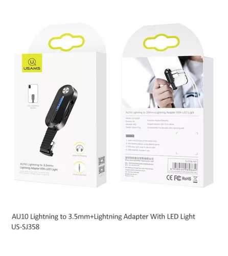 USAMS SJ358LN01 ligtning + jack adapter  led világítással, 1343866