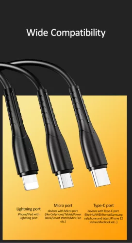 USAMS SJ367USB01 100cm-es 3 az 1 ben töltőkábel lightining , type-c, micro usb 1343868