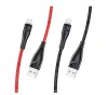 USAMS SJ391USB02 100cm-es  textil borítású Lightning töltő kábel piros 1328347