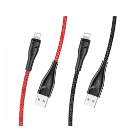   USAMS SJ391USB02 100cm-es  textil borítású Lightning töltő kábel piros 1328347