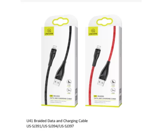 USAMS SJ391USB02 100cm-es  textil borítású Lightning töltő kábel piros 1328347