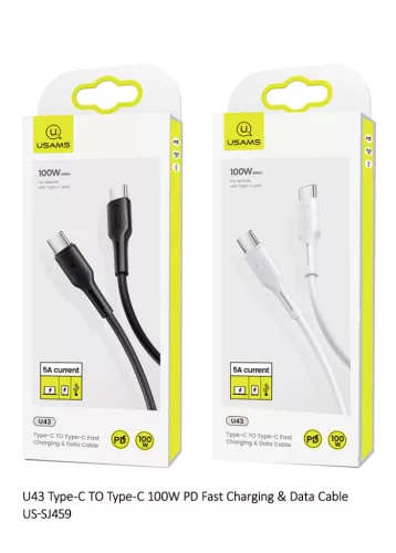USAMS SJ459USB01 120cm-es Type-C-Type-C gyorstöltő kábel 100W, 5A 1376012