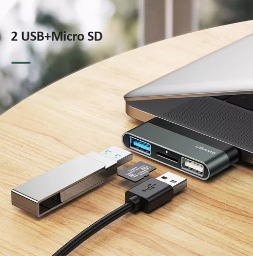 Usams SJ463HUB01 3 portos Type-c mini HUB (usb3.0,usb2.0, SD kártya)